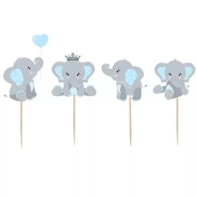 Finduat 48 Pieces Blue Elephant Cupcake Toppers For Boy Baby Shower Decoratio... • $10.29