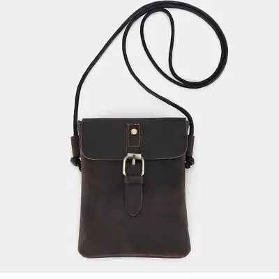 Men Leather Small Messenger Bag Pouch Bag Coffee Color Crossbody Shoulder Bag  • $32.89