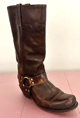 Vintage ACME Harness Boots Mens 8.5D Brown Leather Western Biker Cowboy • $98.41