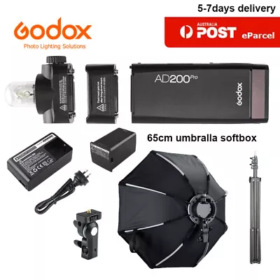 Godox AD200Pro TTL 2.4G Pocket Camera Flash +65cm Umbrella Softbox +Free Stand • $516.80