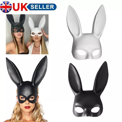 Adult Bunny Mask Black Masquerade Rabbit Ears Halloween Fancy Dress Accessory UK • £8.49