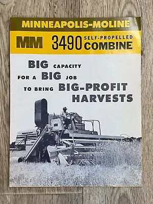 Minneapolis Moline Advertising Sales Brochure 3490 Self Propelled Combine • $36