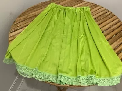 VINTAGE SLIP SKIRT LINGERIE SILKY NEON GREEN SIX PANEL By VELROSE WIDE SWEEP 1X • $0.01