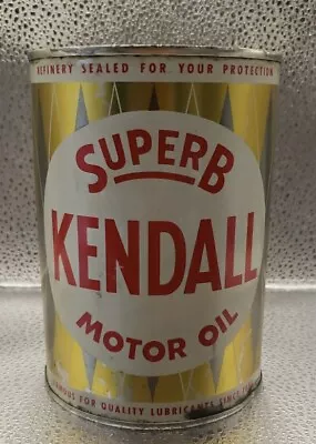 Vintage Original Kendall SuperB Motor Oil Quart Can Bradford PA Metal Qt Full. • $80