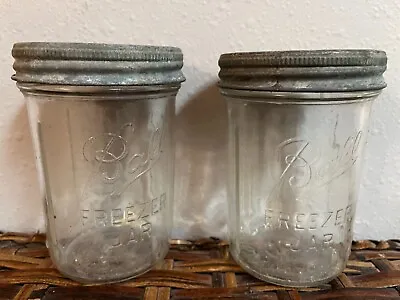 $18 • Buy 2 Vintage Ball Pint Clear Glass Ribbed Freezer Jars With Zinc Lid 5  Pint