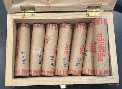 Wheat Pennies Treasure Chest - 7 Rolls Of 1940's & 50's In A Cool Wooden Box • $49.99