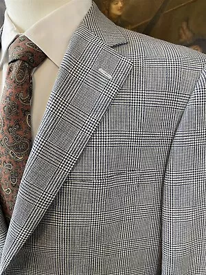 Pal Zileri 54 | 44R Made In Italy Silk & Wool Blue Glen Check 2Btn Blazer Jacket • $107.99