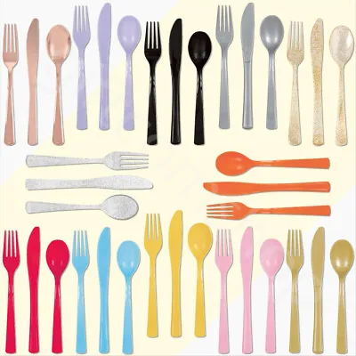 18pc Plastic Reusable Cutlery Set Spoons Knives Forks Party Tableware Catering • £2.99