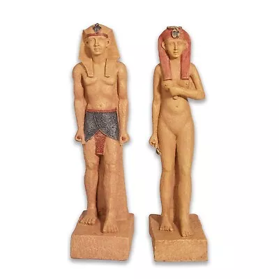 Vintage Egyptian Pharaoh & Female Companion Decorative Statues Set 18.5  Antique • $109