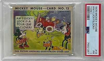 1935 Mickey Mouse Gum Card Type I Am I Lucky! Look!! #13 WALT DISNEY PSA PR 1 • $129.99
