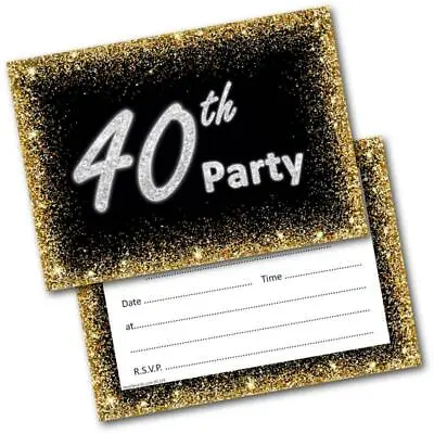 Doodlecards 20x 40th Birthday Party Invitations Age 40 Invites Black & Gold • £5.99