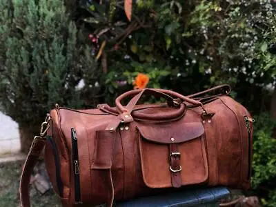$53 • Buy Bag Leather Travel Men Duffel Luggage Gym S Vintage Weekend Brown Genuine New