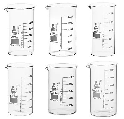 £7.27 • Buy Borosilicate Glass Beakers Laboratory Glassware Boro 3.3 TALL FORM Multilisting