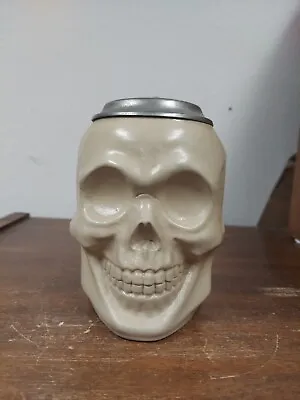 Vintage MR Marzi & Remy Germany  Human Skull Beer Stein Pewter Lid 6 1/2  Tall • $200