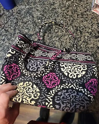 Vera Bradley Holiday Tote Bag Purse Canterberry Magenta Black Pink White • $35.99