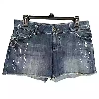 ELLE Women's Denim Paint Splattered Distressed Rough Hem Shorts Size 8 • $16