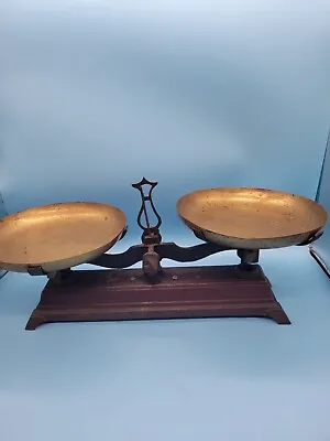 Vintage 5K Cast Iron Balance Scale Mercantile Salvage Industrial And 2 Plates • $99