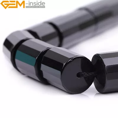 Natural Black Agate Gemstone AA Grade Onyx Faceted Tube Beads Jewelry Making 15  • $9.03