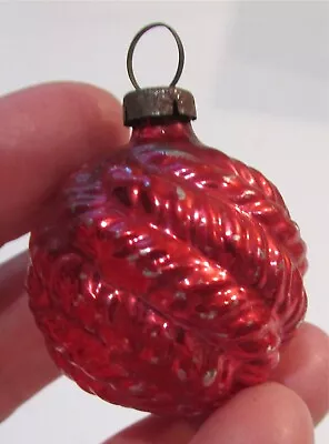 Vintage Feather Tree REd Glass Christmas Ornament Outdent Beaded Swirl 1.5   • $20