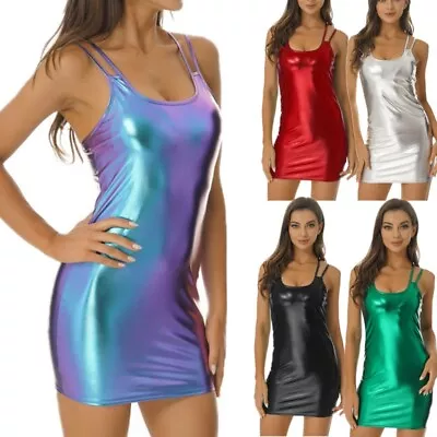 $18.88 • Buy Iiniim Women Bodycon Mini Dress Shiny Patent Leather Slim Party Dress Clubwear