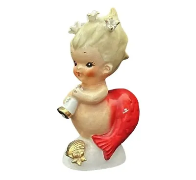 Bradley Mermaid Baby Playing Horn Red Tail Made In Japan 1950s Rare HTF Vintage • $214.99