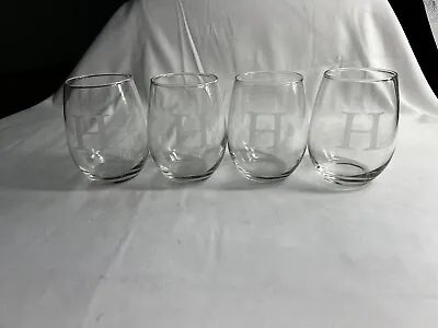 NEIMAN MARCUS Stemless Wine Glass Monogrammed Letter H Set Of 4 • $59.99