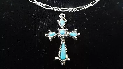 Vintage Silver Tone Monet Chain With Turquoise Cross • $12.99