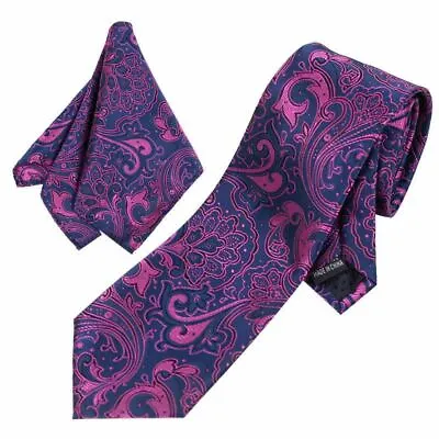 Men Floral Paisley Wedding Tie & Pocket Square Hanky Handkerchief Matching Set • £7.95