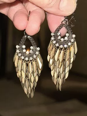 Vtg PARK LANE Large Gold/Silver Tone Light Metal Drop Dangle Pierced Earrings 2” • $16