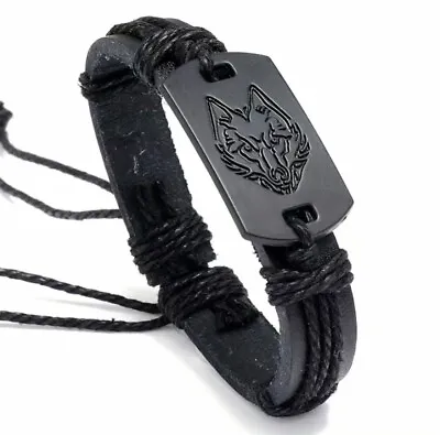 Adjustable Leather Bracelet Wolf Viking Style Men Women Unisex Gift Wristband • $10