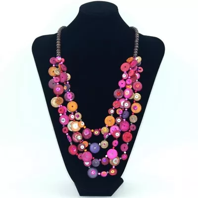 Boho / Lagenlook 70's Retro Style Wooden 4 Strand Multi Statement Long Necklace  • £12.99