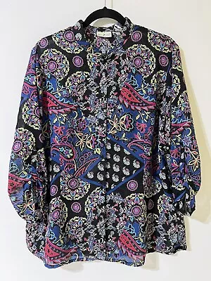 White Stag Button Up Shirt Women’s Multicolor Floral Paisley Mandarin Collar XL • $12