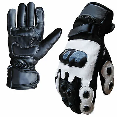 Leather Motorcycle Gloves Biker Motorbike Waterproof Knuckle Protection Gloves • £15.19