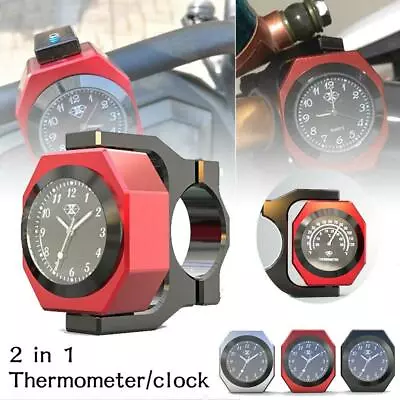 Red Balck Aluminum 2 In 1 Motorcycle Handlebar Watch Thermometer Time Clock Temp • $35.17