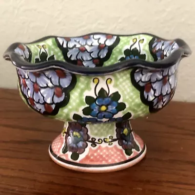 Talavera Folk Art Pottery Footed Floral Bowl Puebla Mexico 'Mazatlan' Signed • $9