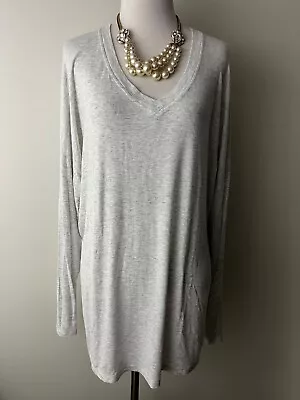 CAbi Double V Long Sleeve Top Shirt Heathered Grey Women's Sz Lg #5066 • $8.99