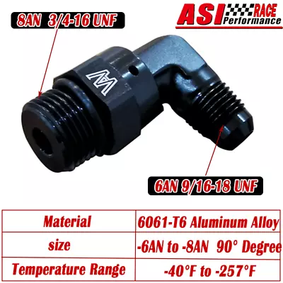 -6AN Flare To Male 8AN ORB Swivel 90 Degree Adapter Fitting Aluminum Black  New • $25.99