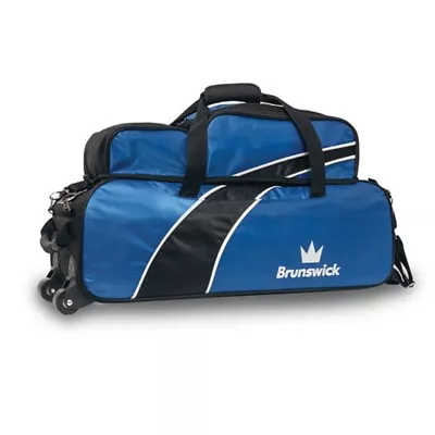 Brunswick EDGE 3 Ball Tote With Tow Wheels Bowling Bag With Shoe Pocket Blue • $109.95