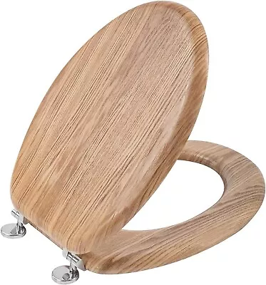 Angel Shield Antibacterial Wooden Toilet Seat Adjustable Hinges - Solid Oak • £37.99