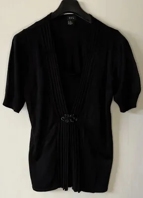 RQT Woman Top Womens Size XL Black Stretch Shirt Ribbed Bead Embellishment • $16