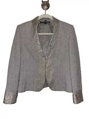 Linda Allard Ellen Tracy Jacket Blazer Lace Trim Grey Alpaca Wool Blend Size 4 • £27.54
