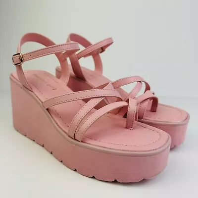 Madden Girl Pink Platform Vault Toe Wedge Heeled Sandals Women’s Size 7.5 • $20