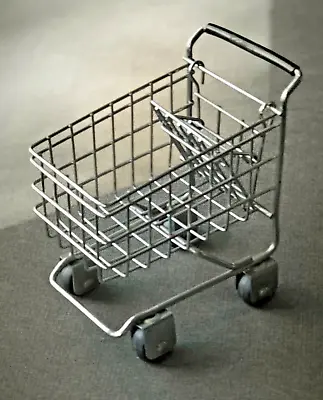Vintage Miniature  Metal Shopping Cart Basket With Rolling Wheels • $39.99