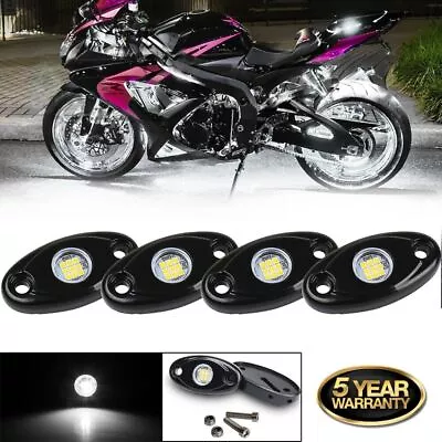 Motorcycle 4X White LED Rock Lights Underglow Pods Lamp For Harley Yamaha Suzuki • $19.98