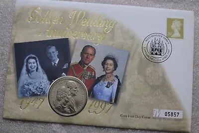 🧭 🇬🇧 UK GB GREAT BRITAIN 5 Pounds 1997 - Golden Wedding COIN COVER B67 #25 • $18.63