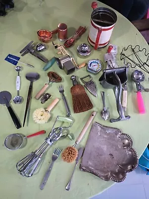 Lot Of 36 Peice Antique Vintage Kitchen Utensils Gadgets Items Including Dust... • $48