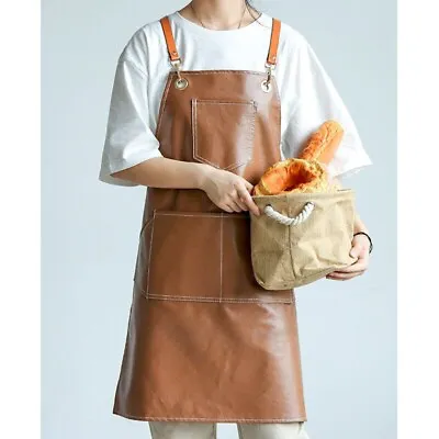 Handmade Brown Leather Apron For BBQ Chef Cooking Woodworking With Pockets Strap • $125.75