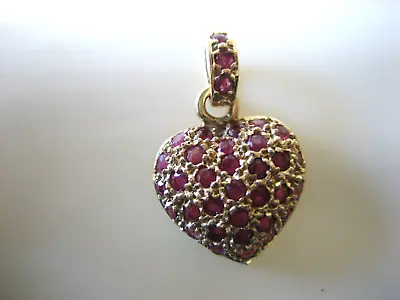 Vintage 14k Yellow Gold Pave Ruby Heart Pendant 2.3 Grams • $206.98
