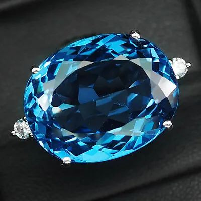 Topaz Swiss Blue Oval 28.10 Ct. 925 Sterling Silver Handmade Ring Jewelry Gifts • $34.99