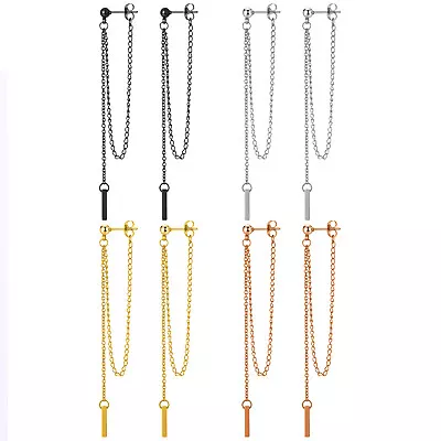 Stainless Steel Ear Line Chain Long Tassel Drop Dangle Bar Earrings For Women • $8.99